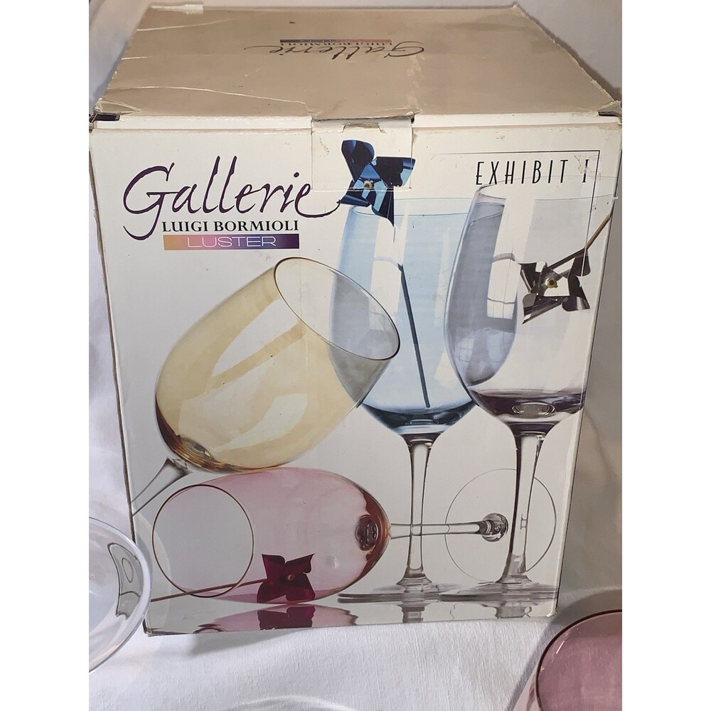 Gallerie Luster Iridescent Long Stem Mouth Blown Wine Glasses (4) Four Shades